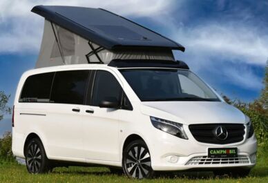 Familien- Transport von Mercedes-Benz Vito mit Aufstelldach zum Übernachten beim Camping